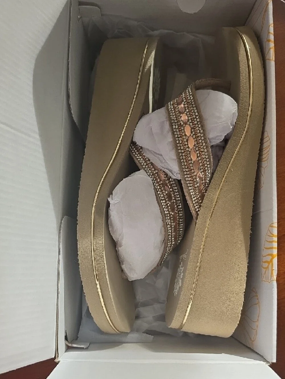 2 Pair-Yellow Box Gold Beaded Thong Sandals with Pink Accents - Picture 3 of 10